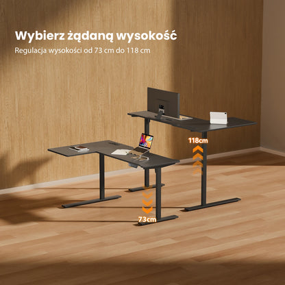 Elektrisch höhenverstellbarer L-förmiger Schreibtisch Ergonomischer Computertisch mit USB und Steckdose für Büro und Zuhause