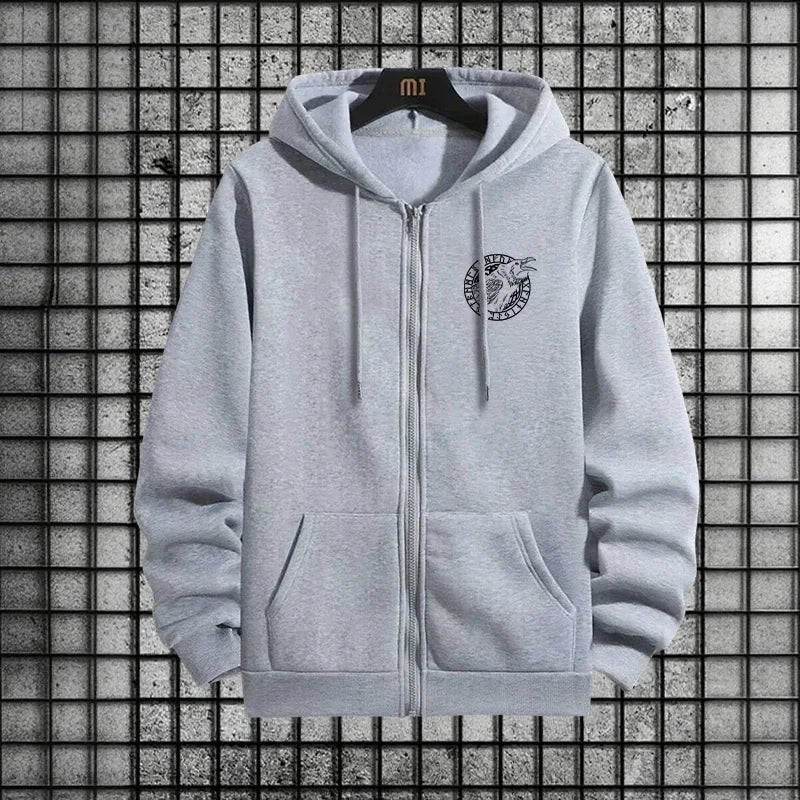 Viking Raven Print Mens Casual Tracksuit Set 2025 New 2 Pieces Zipper Hoodie with Pants Urban Streetwear Outfit Autumn Winter.
