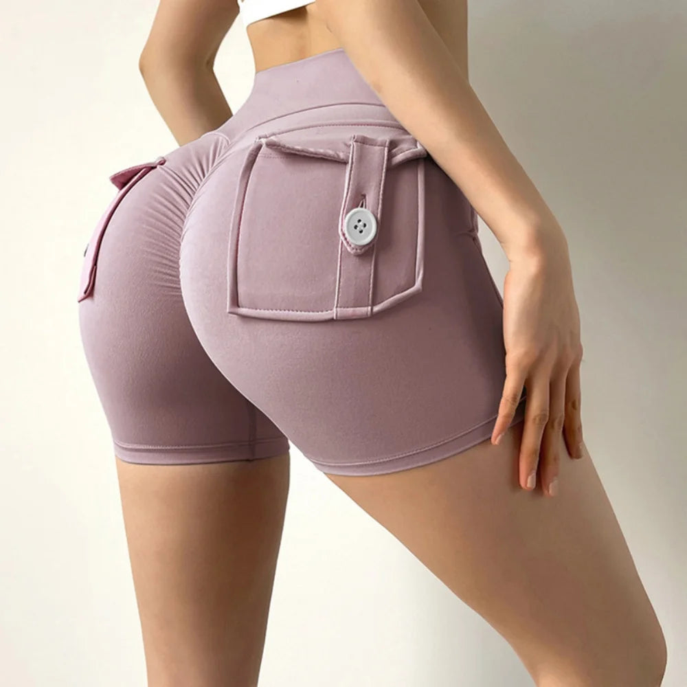 New Workout Fitness Training High Waist Scrunch Butt Seamless Sports Yoga Biker Shorts With Pocket For Women.