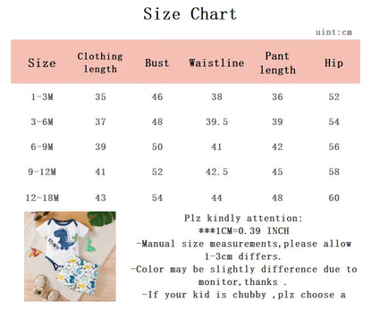 Sommer-Set für 0–18 Monate alte Babys, Dinosaurier-Aufdruck, kurzärmelig und Shorts, Set für Neugeborene, Jungen, lässiger Stil.