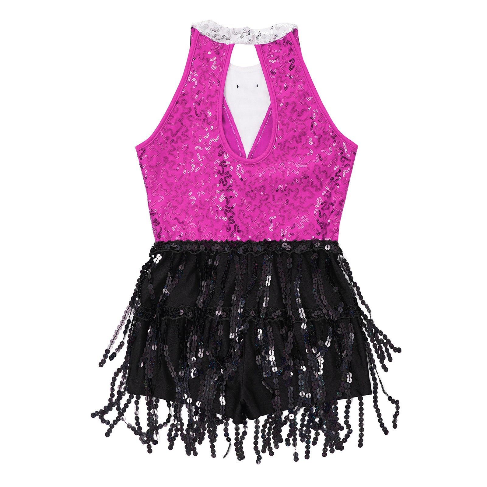 Kind Mädchen Ärmellose Glänzende Pailletten Quaste Boyshorts Kleid Latin Jazz Dance Cha-cha Samba Bühne Leistung Kostüm Dancewear.