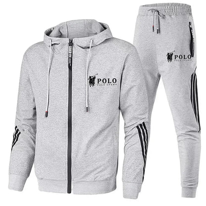 Men's printed zipper hooded sweatshirt + long pants 2-piece set, fashionable sportswear, new product, fitness jogging suit set.