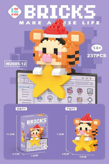 Disney 108 Style Stitch LinaBell Hello Kitty Building Blocks Princess Cartoon Figrues Bricks Children's Assembly Toys Model Gift