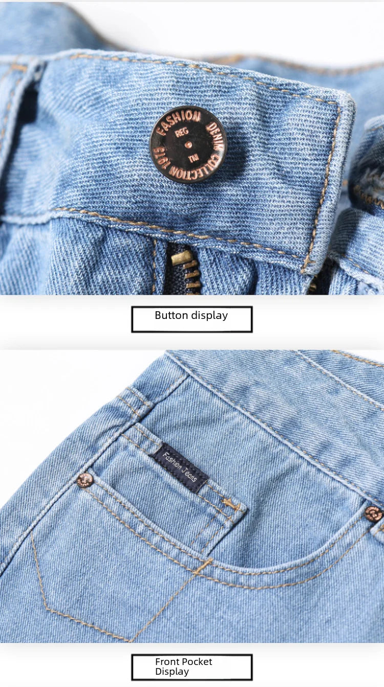 Light Blue American Retro Jeans Men Soft Loose Straight Cylinder High Street Workwear Casual Loose Legs Pants