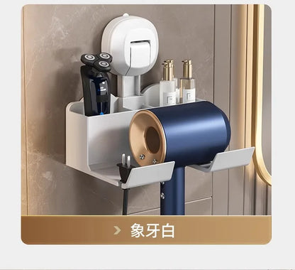 Halterung für Haartrockner, Aufbewahrungsregal mit Saugnapf, ohne Stanztoilette, Aufbewahrungsregal für das Badezimmer, Aufhänger für Haartrockner