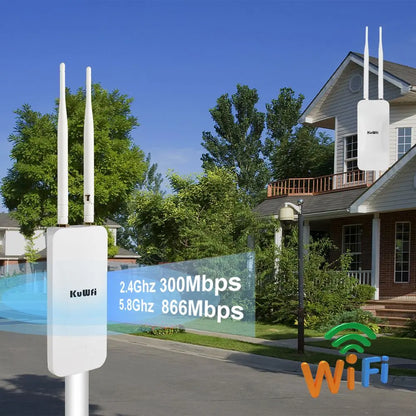 KuWFi 1200Mbps Outdoor Access Point Wireless WiFi Extender Dual Band 2.4G/5GHz AC1200 AP Router with High Gain External Antenna.