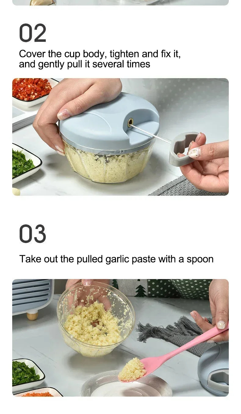 Manual Meat Mincer 500/900ML Garlic Chopper Kitchen Cooking Accessories Vegetable Onion Cutter Rotate Garlic Press Crusher.