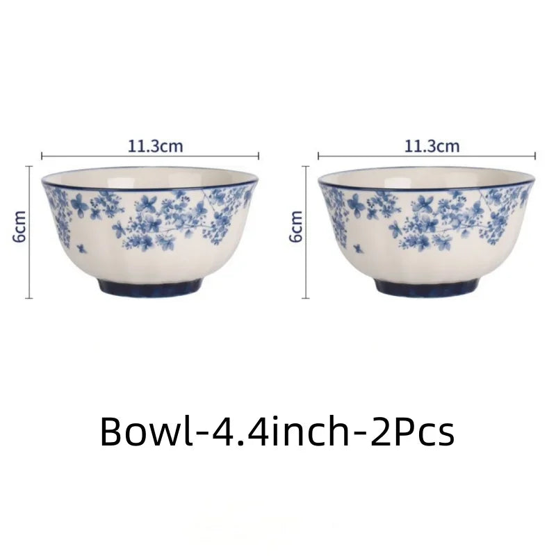 Chinese Style Ceramic Bowls Plates Retro Tableware Ramen Bowl Steak Dish Dessert Salad Plate Party Household Dinnerware Decor.
