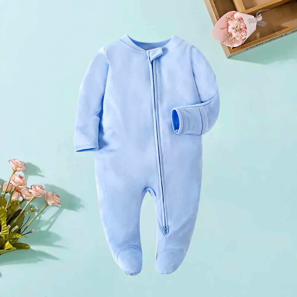 Frühling Neugeborenen Footed Pyjamas Zipper Mädchen und Jungen Strampler Langarm 0-12 Monate Baby Kleiden Overall Baumwolle Solide weiß Mode.