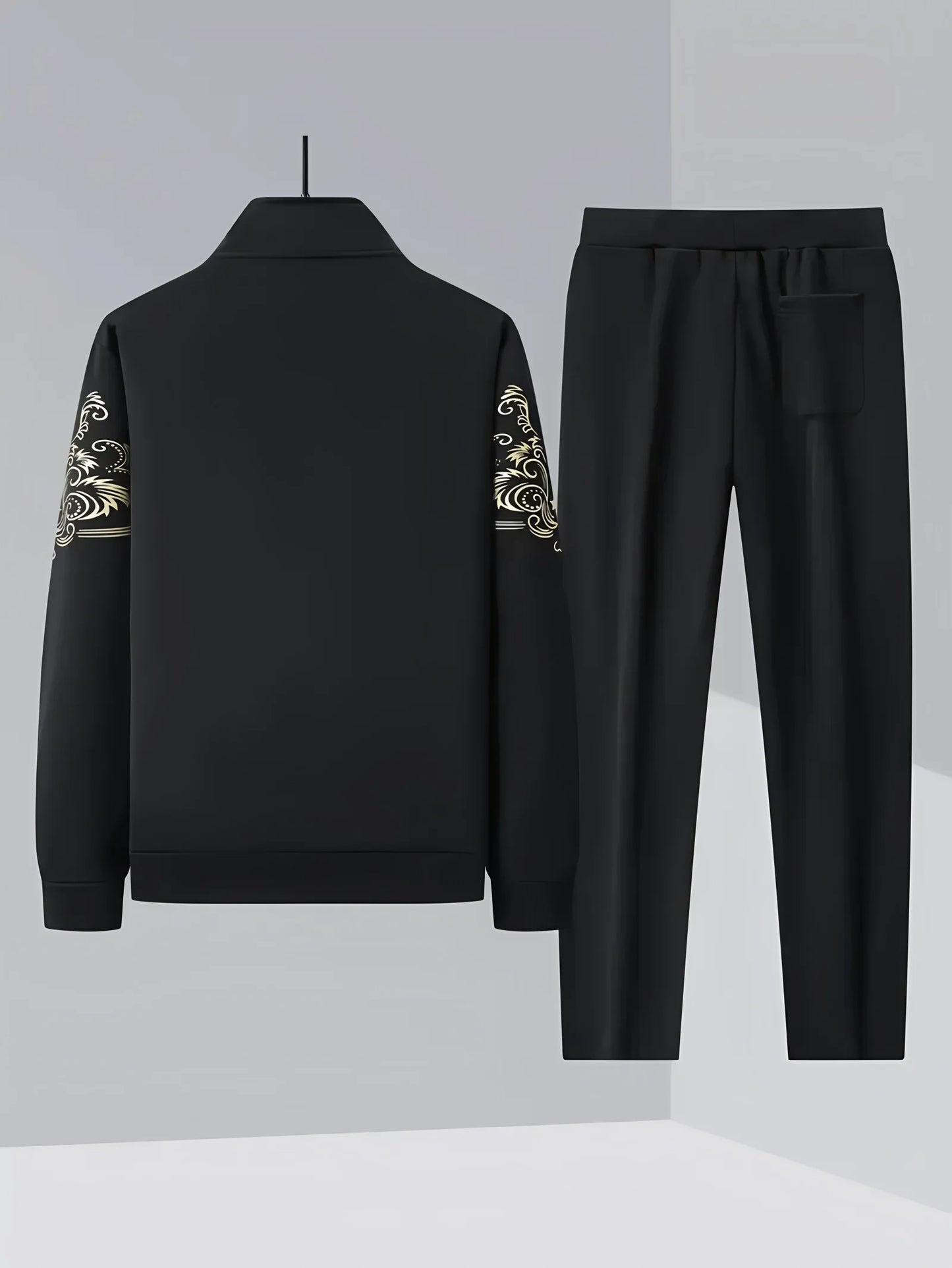 Autumn and winter men's set zipper Stand-up collar sportswear set suitable for fitness running exercise 2 pieces set.