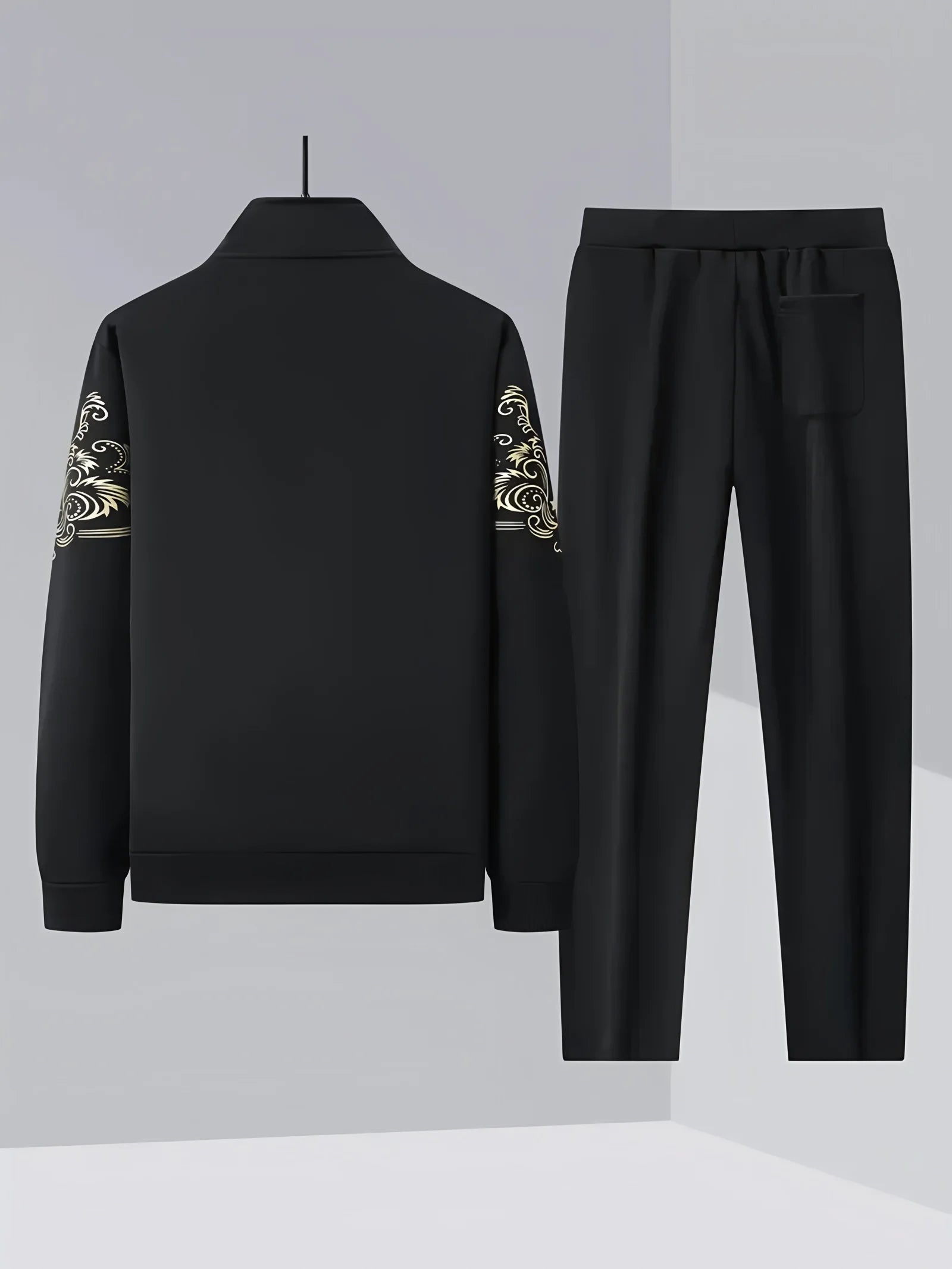 Autumn and winter men's set zipper Stand-up collar sportswear set suitable for fitness running exercise 2 pieces set.