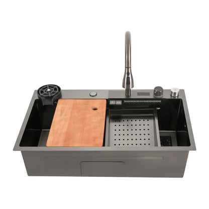 Intelligentes Küchenspülbecken mit digitalem Wasserhahn, Nano-beschichtetes Edelstahlspülbecken, ausziehbares Sprühgerät, Schneidebrett im Lieferumfang enthalten für Zuhause