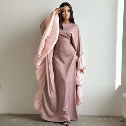 2025 Eid Arabic Muslim Women Modest Dress Luxury Dubai Abaya Islamic Party Lace-detailed Sleeves Robe Festival Turkey Outfit.
