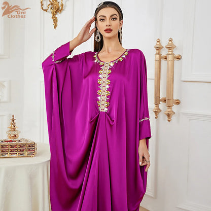 Uni Tassel Gradient Dubai Muslim Abaya For Woman O-Neck Elegant Casual Loose Moroccan Saudi Kebaya Fashion Party Dress 2024.