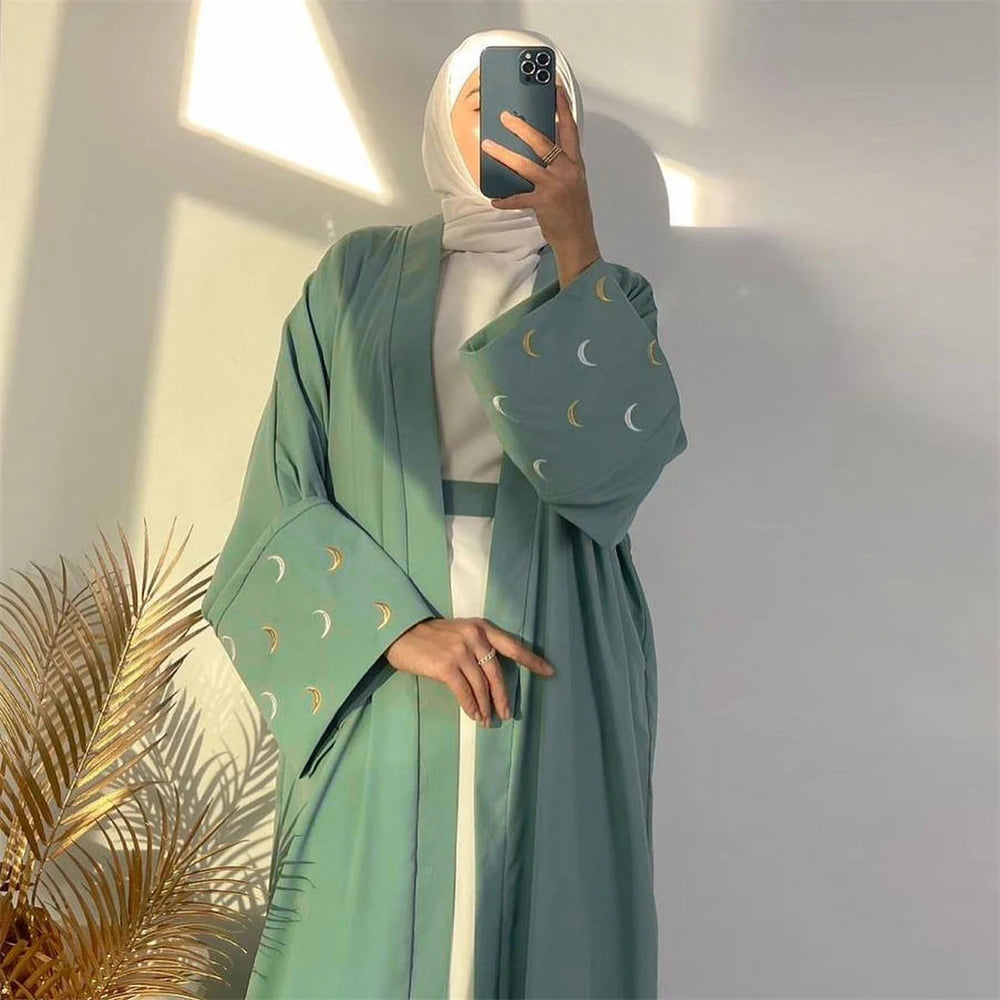 Ramadan Moon Embroidered Abaya Kimono Damen Dubai Luxury 2025 Islam Muslim Kaftan Modest Dress Kebaya Caftan Abayas For Women.