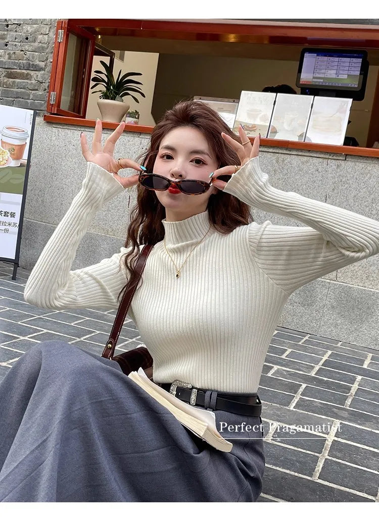 Women Long Sleeve Casual Turtleneck Warm Basic Sweater Chic Autumn Winter 2025 Pullovers Knit Jumpers Solid Color Slim Tops.