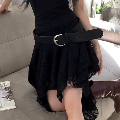 Asymmetrical Lace Skirt Pants Women High Waist Layered Skirt Y2k Japanese Vintage Jacquard Short Skirt 2025 Spring Clothing