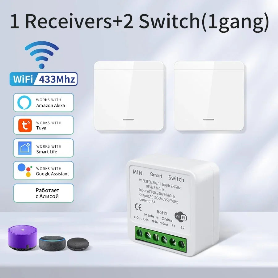 Tuya Smart WiFi Schalter Für LED Beleuchtung 1/2/3 Gang RF433MHz Drahtlose Panel Schalter Smart Leben APP Alexa google Home Voice Control.
