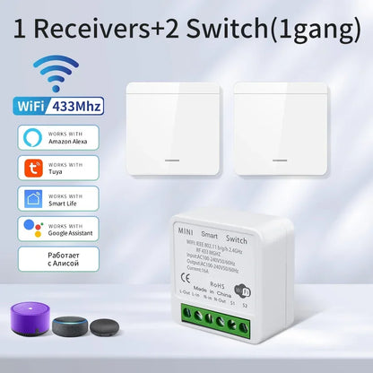 Tuya Smart WiFi Schalter Für LED Beleuchtung 1/2/3 Gang RF433MHz Drahtlose Panel Schalter Smart Leben APP Alexa google Home Voice Control.