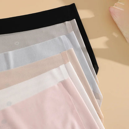 4PCS/Set Women's Ice Silk Seamless Panties Ultra Thin Briefs Breathable Underwear Female High Waist Intimates Lingerie Plus Size.