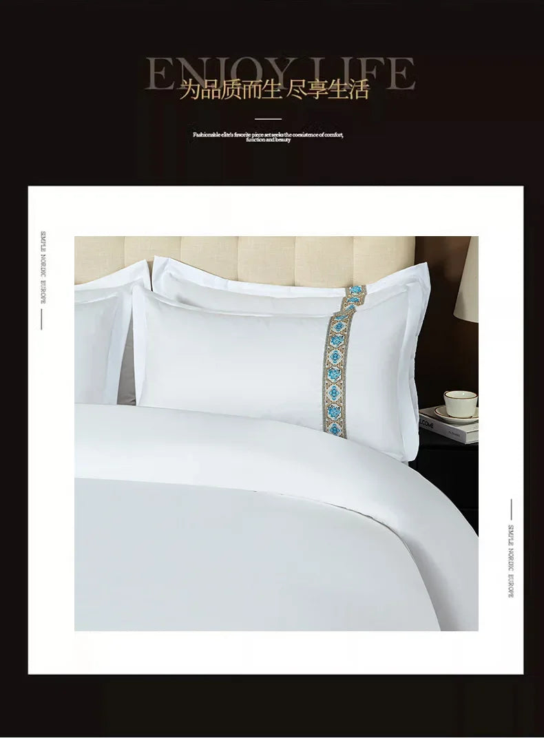 New 140g twill thickened hotel four-piece hotel linen pure white single quilt set webbing hotel bed and breakfast.