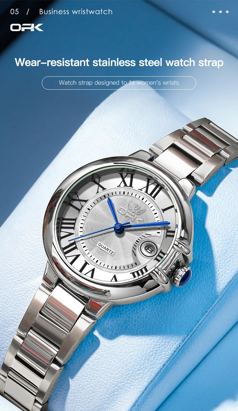 OPK 6039 Women Watch Roman Scale Stainless steel Waterproof Quartz Watch for Women.