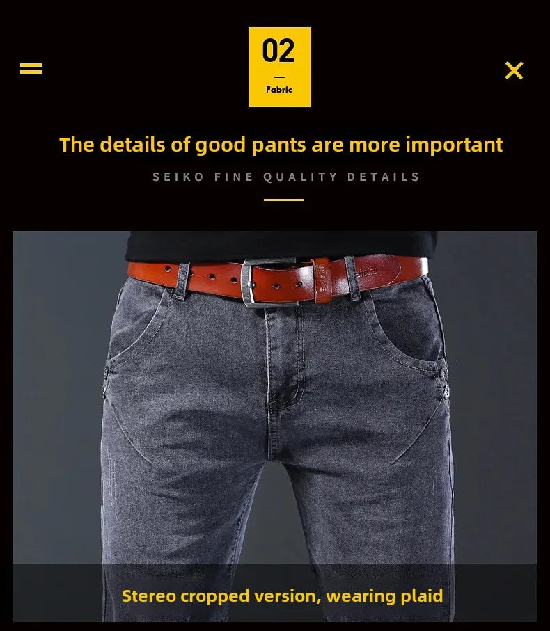 Frühling Herbst Xintang Denim Jeans Herren Slim Fit Casual Trendy Modische Alltagskleidung Blau Gerade Bein Hosen Elastische Taille