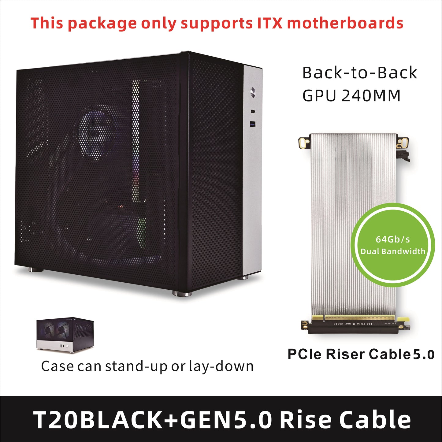 METALFISH T20 Mini ITX White Case 9L Compact PC Chassis Support Flex PSU/240mm GPU/100mm Cooler/180 Liquid Cooler