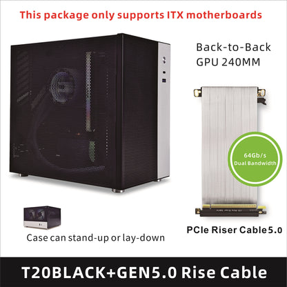 METALFISH T20 Mini ITX White Case 9L Compact PC Chassis Support Flex PSU/240mm GPU/100mm Cooler/180 Liquid Cooler