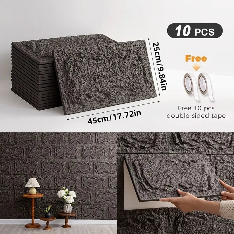 PU stone wall panel, 10 mm, realistic brick pattern, anti-mould and moisture-proof, waterproof and washable, suitable for/outdoo