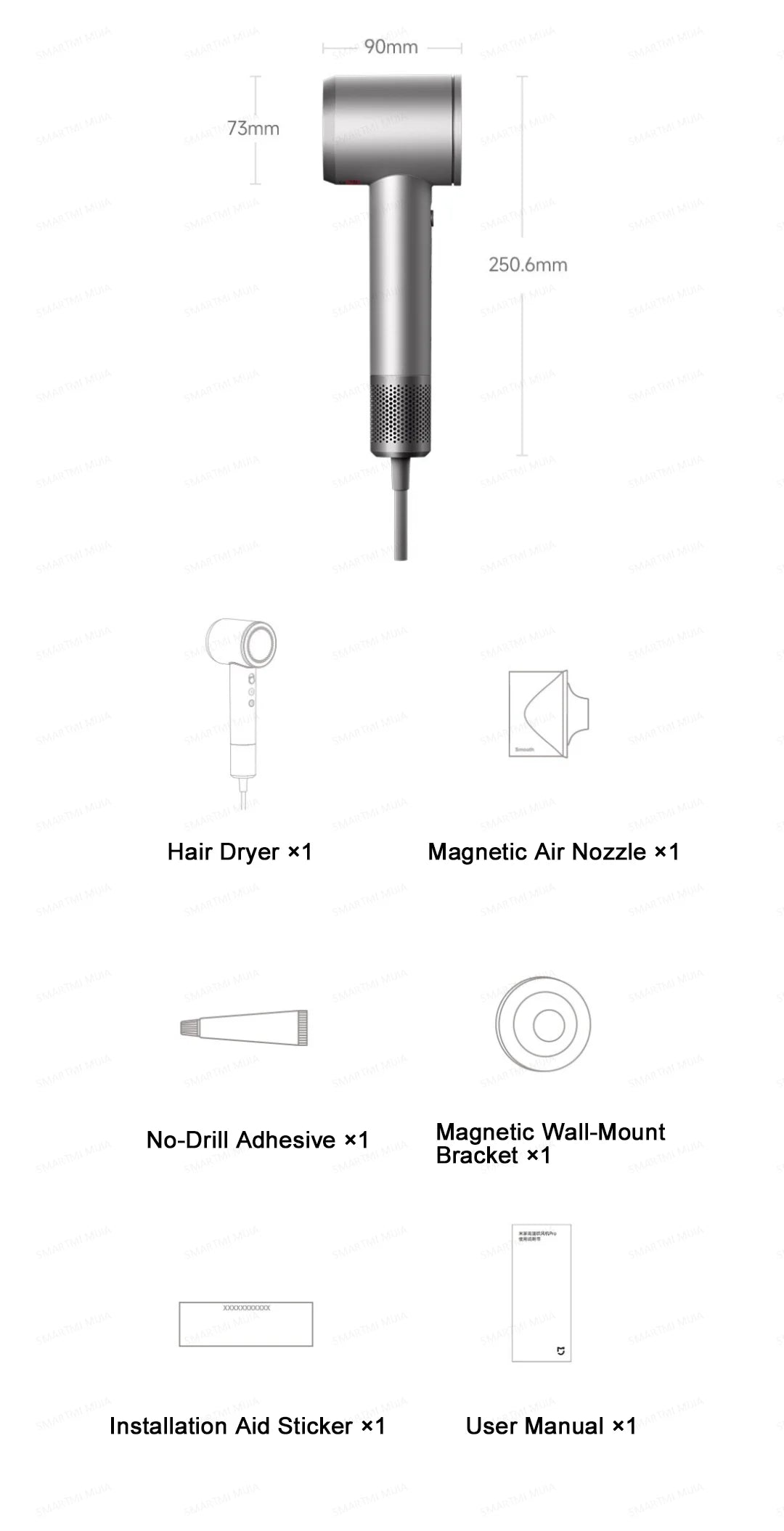 XIAOMI MIJIA High‑Speed Hair Dryer Pro,110k RPM,70 m/s Air,8 Airflow Modes,50 °C Constant Temp,200M Ions,CN Version With Ada.