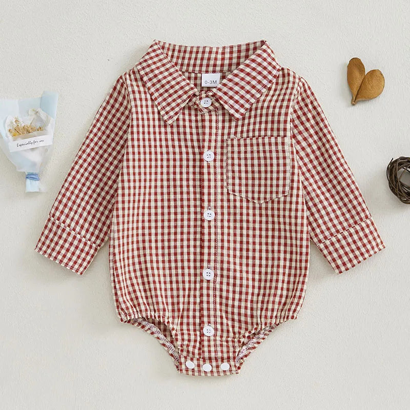 Kleinkind Niedlicher Gitter Revers Overall Kleinkind Dünner Stil Freizeit Einteiliger Baby Herbst Body.