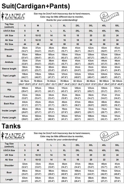 Women Autumn Tracksuits 3pcs Pant Sets ZANZEA Fashion Casual 3-Pieces Sets Solid Tank Tops and Cardigans Wide Leg Trousers Suit.