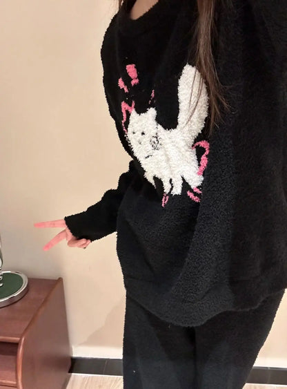 Kawaii Hello Kitty Pajamas Girl Sanrio Long-Sleeved Loungewear Sweet Young Student Girl  Warm Home Clothes Sleepwear Set