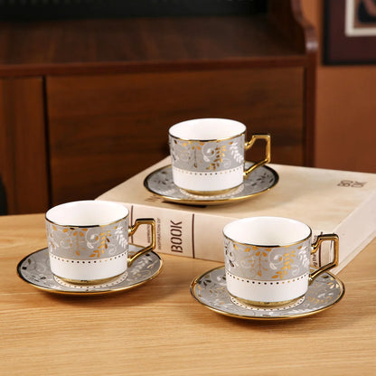 French light luxury retro ceramic coffee cup and saucer set, household tableware, six cups and six saucers, gifts.
