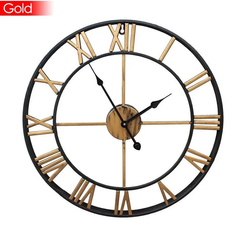 40/47/60/80 cm große 3D-Wanduhr mit römischen Ziffern, Kunst, hohle runde Wandbehang, Vintage-Metalluhr für Wohnzimmer und Zuhause