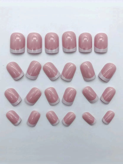 24pcs/set short square fake nails for women cute bride heart white french tips faux ongles y2k press on false nail supplies.
