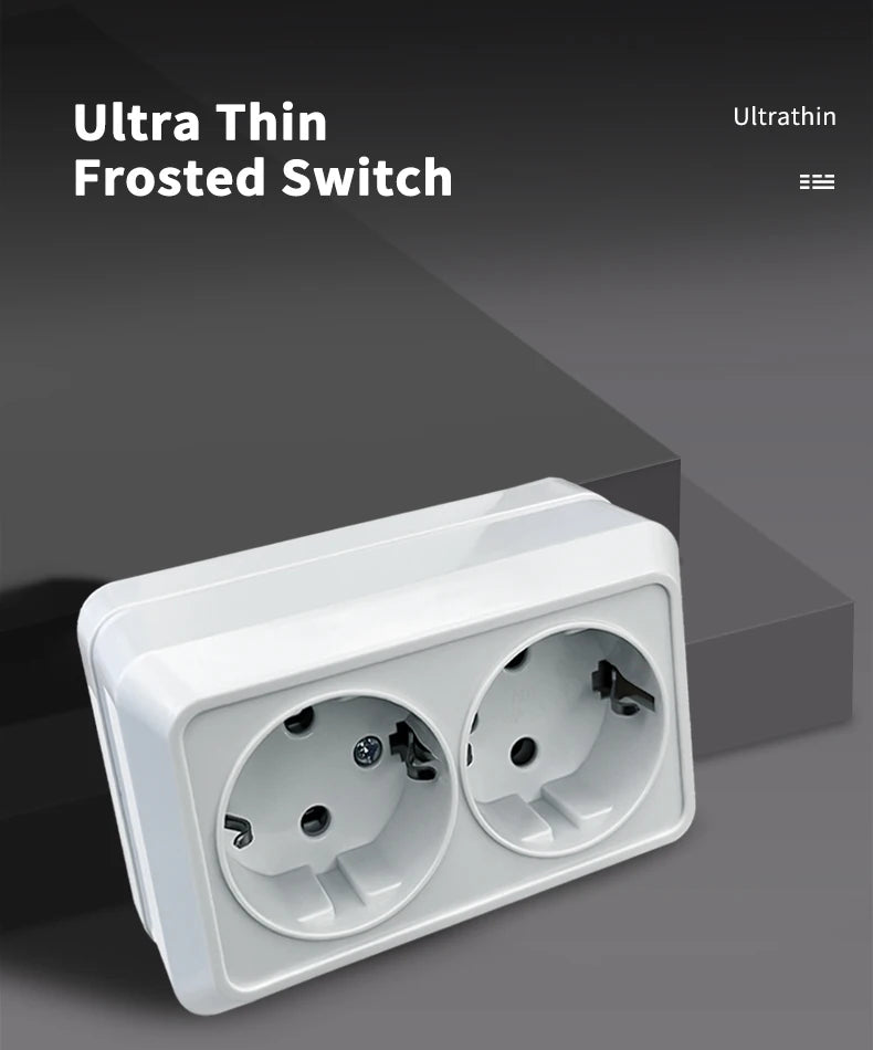 WESA Weiße Wandoberfläche, 2-Steckdosen, EU-Außensteckdosen mit Erdungssteckdose, flammhemmende Farbe aus Kunststoff.