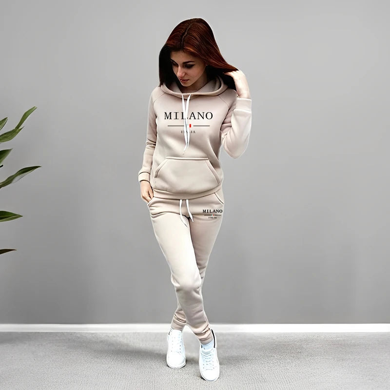 Autumn Winter Woman Clothing Printed Casual Sweatshirt Sweatpants Set Jogging Hoodie Tracksuit Sports Home Womens Pants Suit y2k.