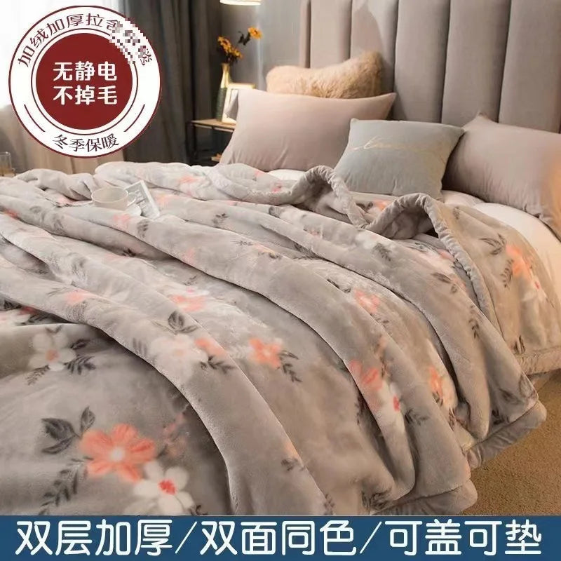 Thiened Double-layer Raschel Blanket Warm Coral Fce Wedding Blanket Single Double Bed Autumn Winter Warmth Cover Blanket