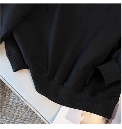 175kg plus size Damen büste Frühling Herbst loser Polo kragen Kaninchen besticktes Sweatshirt schwarz weiß 5xl 6xl 7xl 8xl 9xl