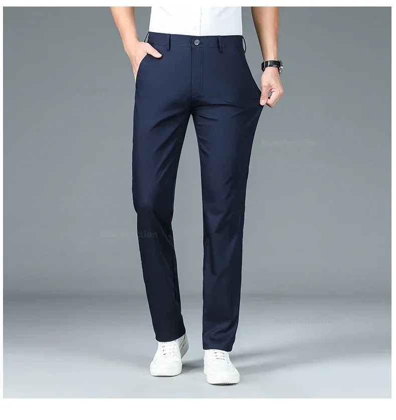 Summer New Men's Bamboo Fiber Slim Business Casual Pants Fashion Classic Breathable Designer Formal Long Trouser Male Clothing.