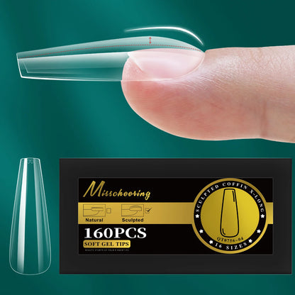 16 Sizes Curved Arch Soft Gel False Nail Tips Full Cover Press on Almond Capsules French Coffin Artificial Fake Nails Extension.