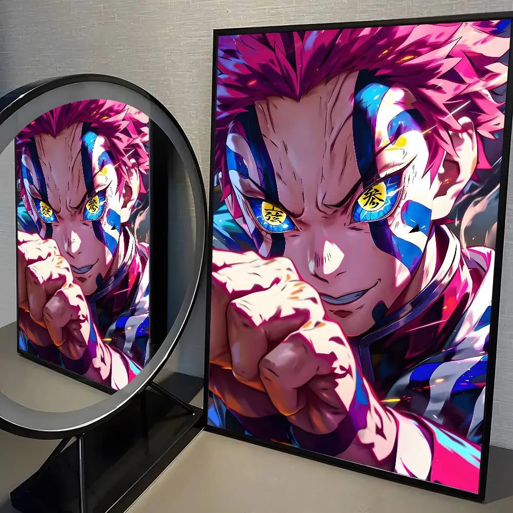 Japanese Anime Akaza D-Demon Slayer Poster High Quality Dorm Living Room Aesthetic Wall Decoration Painting Stickers Gift.
