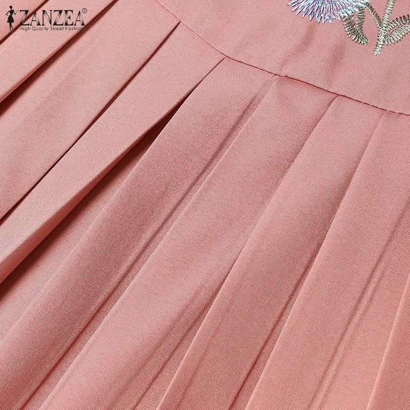 2025 Autumn Muslim Dresses Abaya ZANZEA Women Elegant Long Sleeeve Floral Dress Dubai Robe IsIamic Clothing Maxi Long Sundress