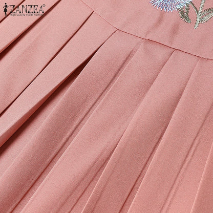 2025 Autumn Muslim Dresses Abaya ZANZEA Women Elegant Long Sleeeve Floral Dress Dubai Robe IsIamic Clothing Maxi Long Sundress