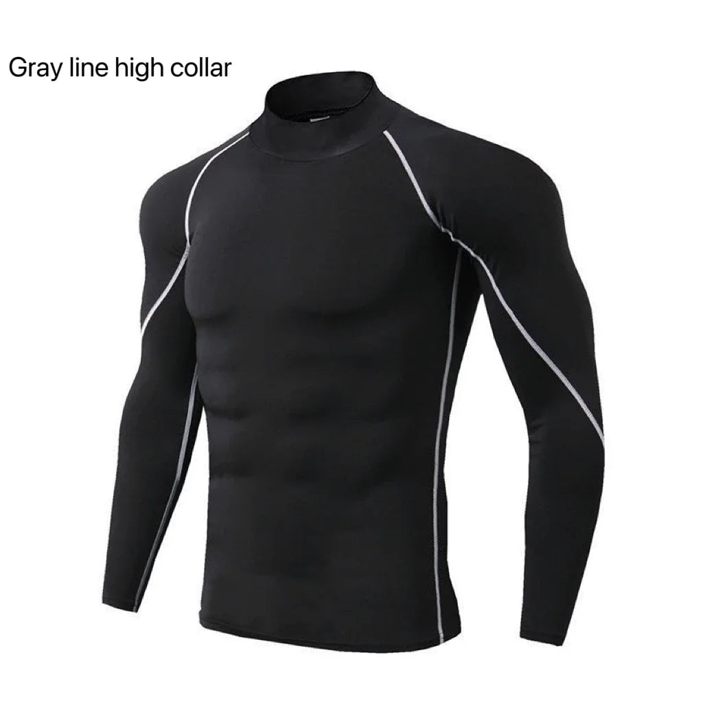 Men's Quick Dry Running T-shirt Workout Compression Shirt Turtleneck Long Sleeve Rash Guard Gym Base Layer Athletic Undershirt.