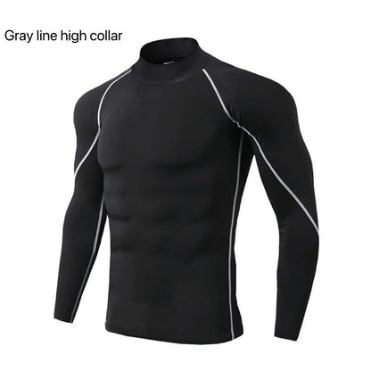 Men's Quick Dry Running T-shirt Workout Compression Shirt Turtleneck Long Sleeve Rash Guard Gym Base Layer Athletic Undershirt.