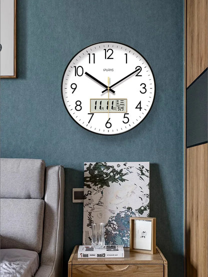 2025, neue 10/12/14 Zoll Temperatur und Luftfeuchtigkeit, elektronischer Kalender, multifunktionale Wanduhr, Dual-Display, stummgeschaltete Quarzuhren