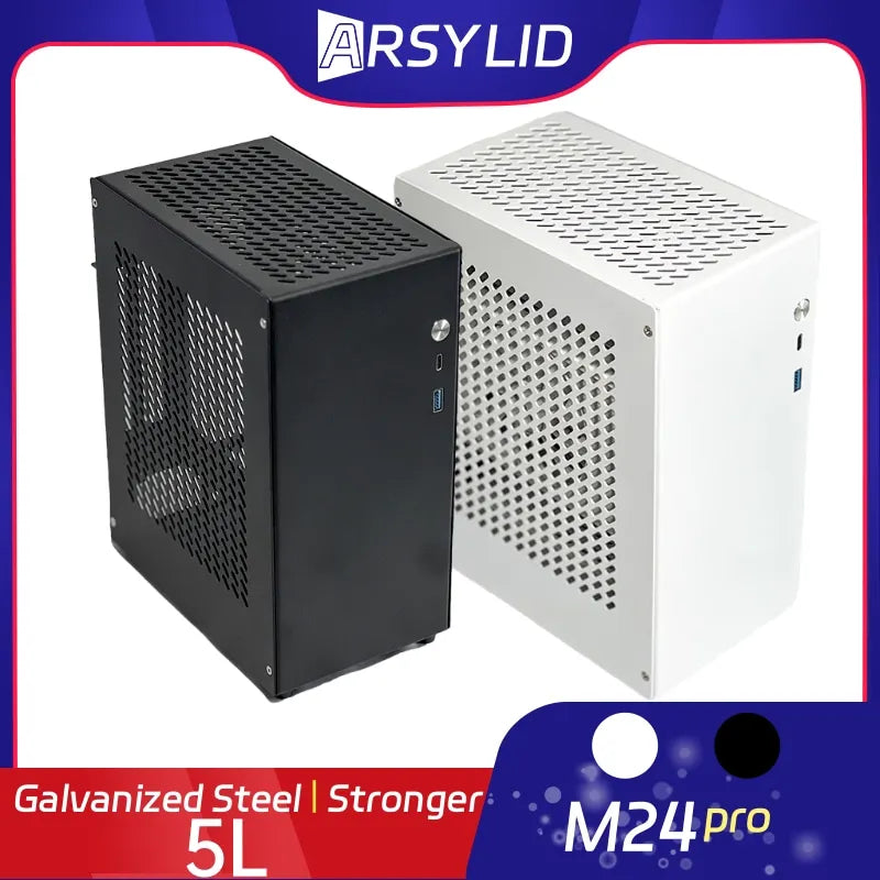 ARSYLID M24 pro ITX A4 Computer Case 5L 190mm Graphics Card Tpye-C Flex PSU 47mm Radiator Mini PC Chassis.